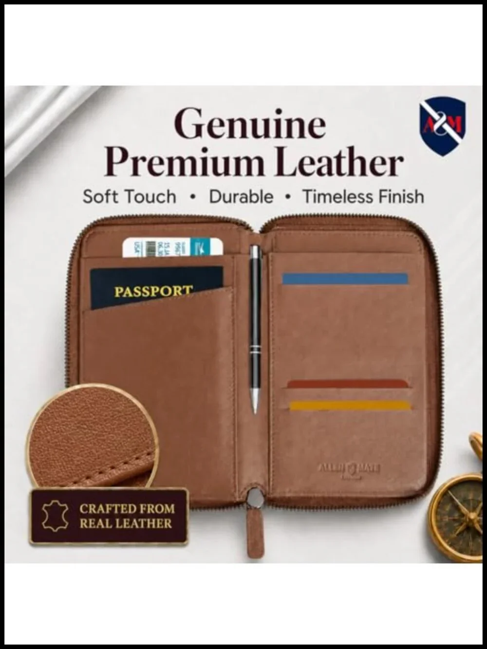 100% Leather RFID Blocking Passport Holder Travel Wallet Organizer
